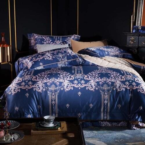 Luxury Satin Tencel silk Bedding Sets Digital printing cotton quilt duvet Cover Flat Sheet Set Pillowcases Queen king size bed