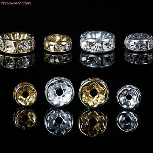100pcs dia 6/8mm New Crystal Gold Rhinestone Rondelle Spacer Beads Approx.6mm/0.24in