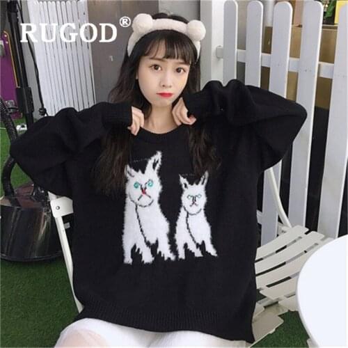 RUGOD 2019 New Women Fluffy Rabbit Knitted Sweater O-neck Loose Oversize Soft Sweater Sweet Cozy Cute Warm Coat Autumn Winter