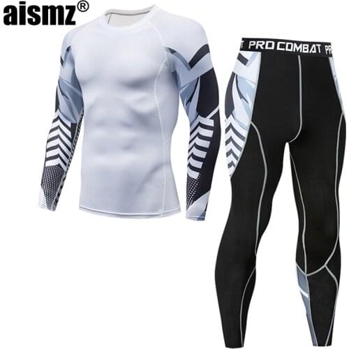 Aismz Men Thermal Underwear Suits Sets Printing Compression Fleece Sweat Quick Drying Thermo Underwear Men Clothing Long Johns
