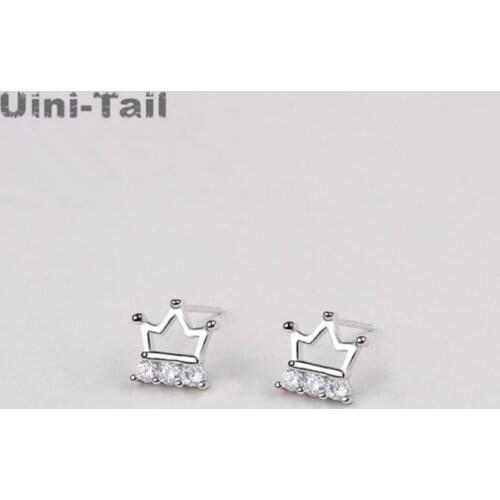 Uini-Tail hot new 925 sterling silver Korean fashion temperament micro-set small crown earrings tide flow cute beautiful GN427
