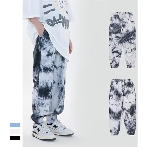 Hip Hop Streetwear Fashion Mens Casual Loose Sweatpants Spring Autumn Tie Dye Ink Print Jogger Pants Male Elastic Waist Trousers