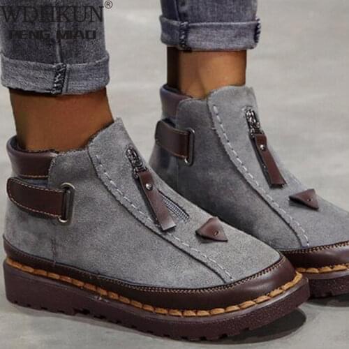 Vintage Short Boots Women Shoes Spring Plus Size35-43 Rome Ankle Boots for Women Low Heel 3CM Comfort Platform Flat Heel Boots