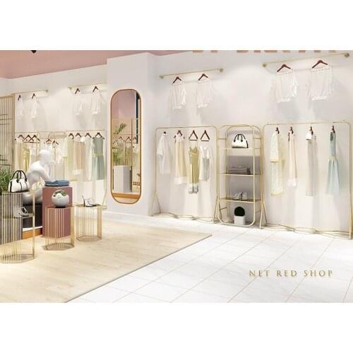 Clothing store display rack floor-to-floor luxury womens clothing store display rack gold clothes rack online celebrity hanger
