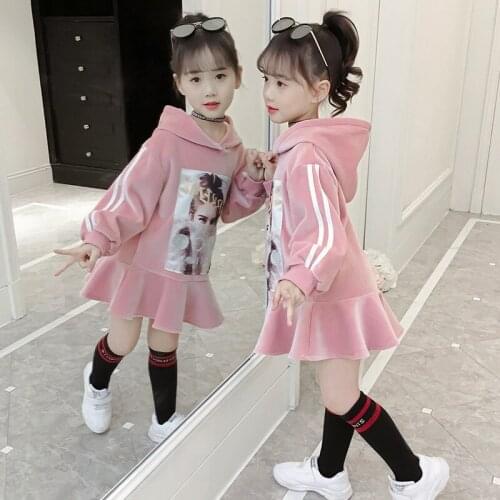Foreign Trade Fall Childrens Long-Sleeved Cotton Hoodies Little Girls Cute Ruffles Hooded Sweater Dress Baby Kids Clothes X33