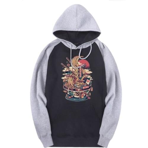 Japanese Ramen Mans Raglan Sweatshirts Hooded Casual Fleece Pullovers Winter Hoodies Male Hip Hop Breathable Moletom Masculino