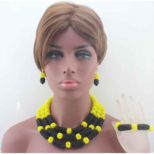 Yellow and Black Women Costume African beads Jewelry Set Indian Nigerian Wedding beads jewelry Statement Necklace Set W13604