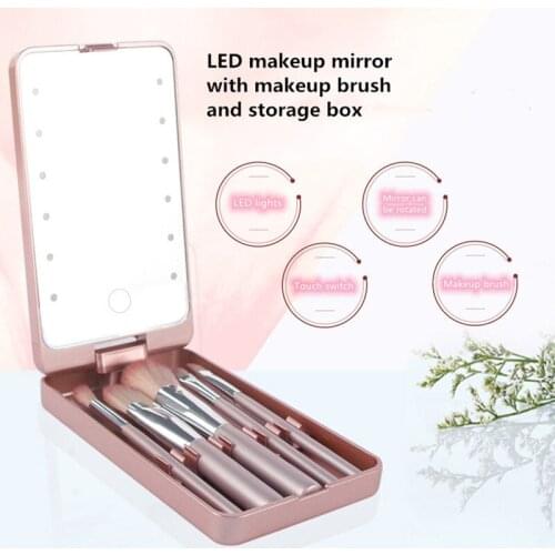 LED Makeup Mirror Illuminated Cosmetic Portable Mirror With Light for Make Up with Brushes Touch Screen Mini Small Mirror