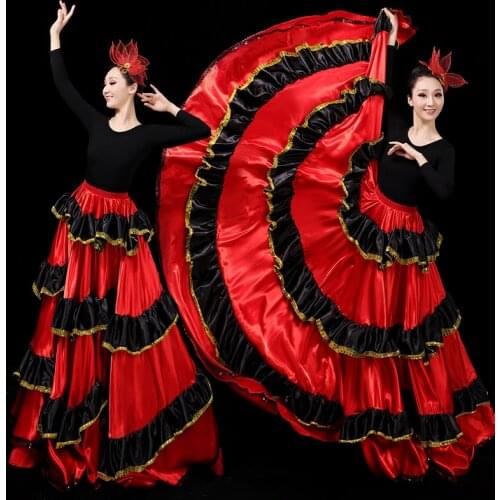 Spanish Flamenco Skirt Bullfight Dance Dress Costumes Stage Performance Party Bronzing Ruffles Big Swing Skirt For Women DL6103