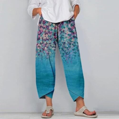 Wide Leg Women Pants Floral Print Casual Trousers Female Oversized Harem Pants Ladies High Waist Vintage Plus Size Harajuku