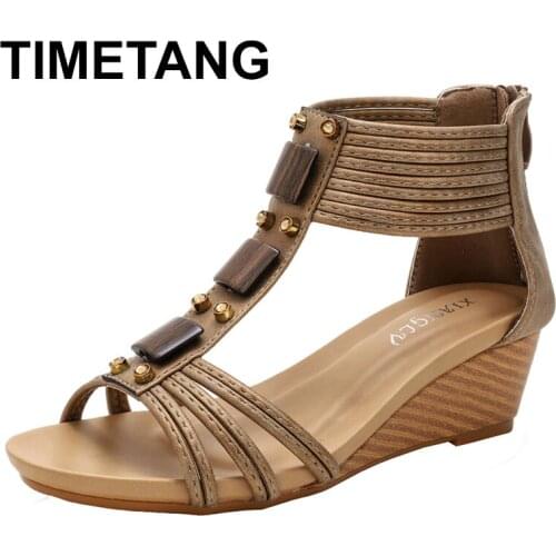 TIMETANG Summer Wedges Sandals Women Fashion Design Ladies High Heel Shoes Soft Leather Female Pumps Large Plus Size 36-42