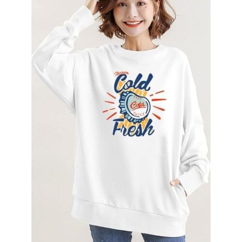 Cotton Sweatshirt Women Hoody Loose Long Sleeve O Neck Top Cold Printed Spring Autumn Thin New Fashion Pullover White Jumping