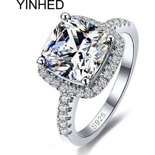 YINHED 100% 925 Sterling Silver Ring Jewelry Stamped S925 Big 4 Carat CZ Diamant Wedding Rings For Women SIZE 5 6 7 8 9 10 Z001
