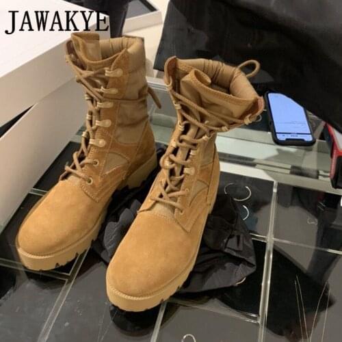 Winter New Retro Cowboy Knight Boots Women Brown Cow Suede Leather Lace up Mid Calf Boots Casual Martin Boots botas mujer