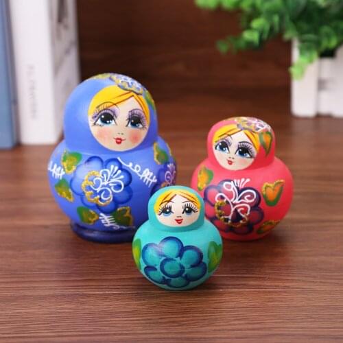 1 Set Wood Color Paint Russian Nesting Doll Hand Paint Blue Girl Matryoshka Craft Russian Nesting Dolls Baby Toy Girl Doll