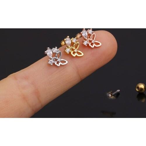 1 PCS Cute Small Hollow Butterfly Ear Cartilage Cuff Stud Earring Simple Gold Color Copper Steel Helix Bar Ear Piercing Jewelry