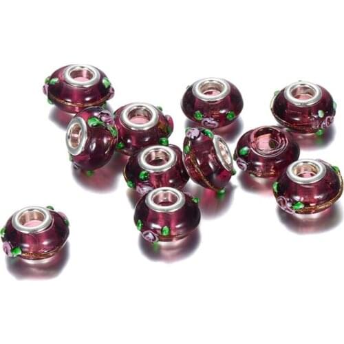 10Pcs Flower Clear Glass Beads Murano Spacer Charms Large Hole Fit Snake Chain Pandora Bracelet Bangle Pendant Necklace Jewelry