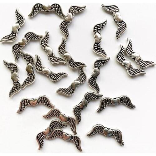 10pcs Metal Angel Wing Beads Vintage Silver Alloy Fairy Feather Wings Spacer Beads Charms Diy Handcraft