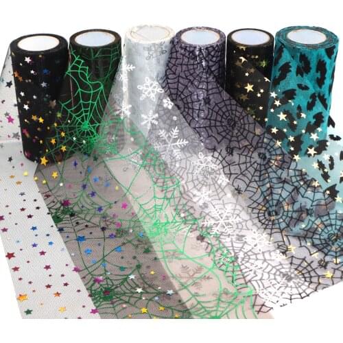 130mm 10Yard Halloween Glitter Organza Roll Lace Mesh Gauze Tulle Fabric Sewing Supplies Dress DIY Needlework Garment Curtains