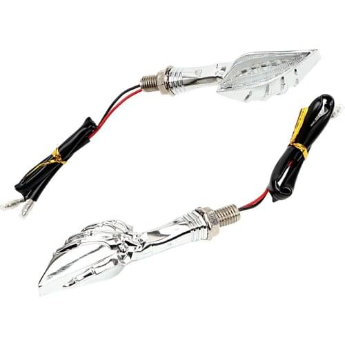 2pcs/Set Moto Blinker Lamp Motorcycle Turn Indicators Skull Hand LED Turn Signal Light Amber Auto Accessories