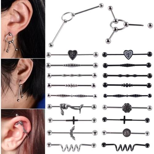 20Pcs Surgical Steel Industrial Barbell Ring Snake Cartilage Earring Helix Body Piercing Jewelry Oreja Ring 1 1/2 Inch 38mm