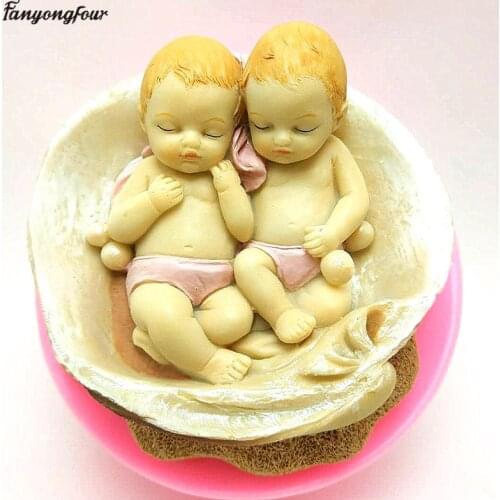 3D Shell Sleep Twin Baby Mould Cake Decorating Tools Handmade Chocolate Soap Silicone Mould