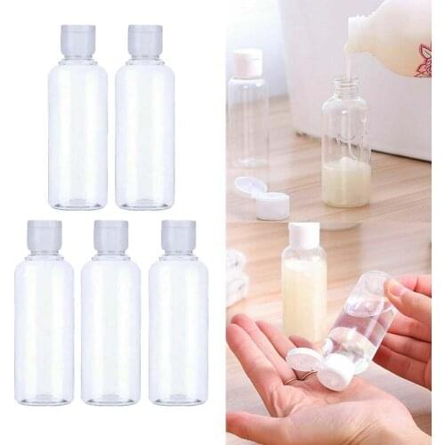 5x 100ml Plastic Clear Flip Bottles Travel Shampoo Lotion Cosmetic Container Clear White 100ml Plastic Clear Flip Bottles Kit