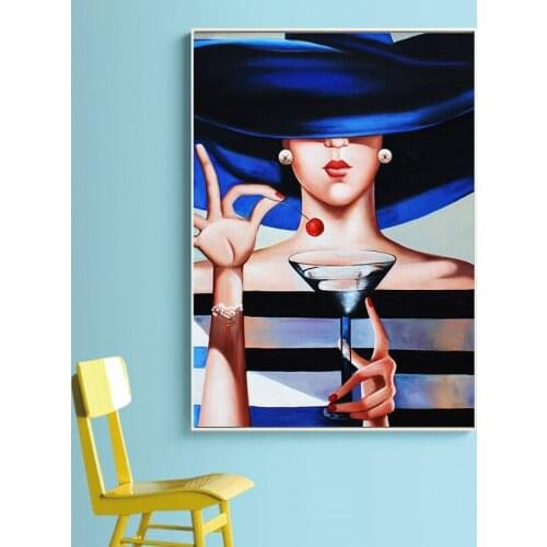 Abstract Mordern Hat Women Canvas Painting Modern Art Wall Pictures for Living Room Decoration Beauty Girl Posters and Prints