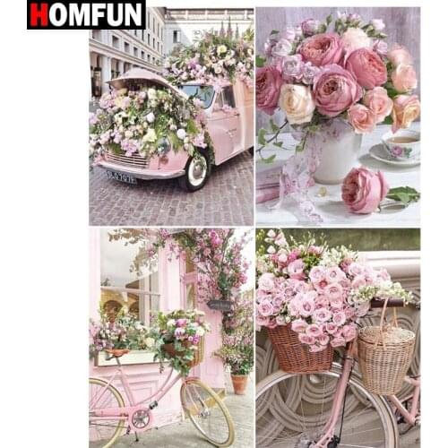 HOMFUN Diamond Painting Cross Stitch "Flower bicycle" 5D DIY Diamond Embroidery Full Square/round Rhinestone Of Picture