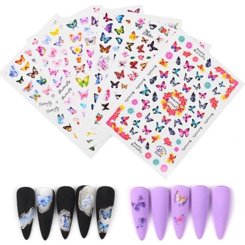 Butterfly Beauty Glitter BOW Tattoos Watermark Water Transfer Stickers DIY Summer Tips Mixed Styles Nail Art Stickers 6 Sheets