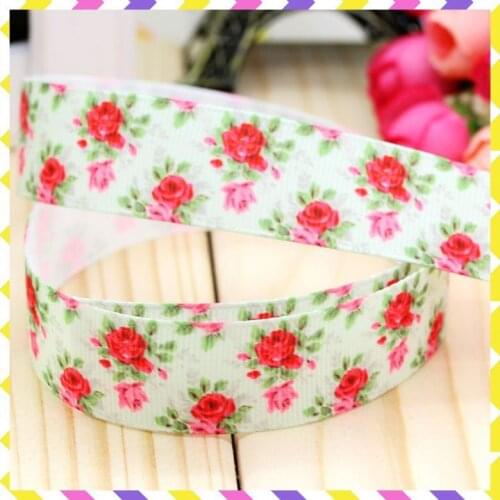 7/8'' Free shipping flowers printed grosgrain ribbon hairbow diy party decoration wholesale OEM 22mm B374