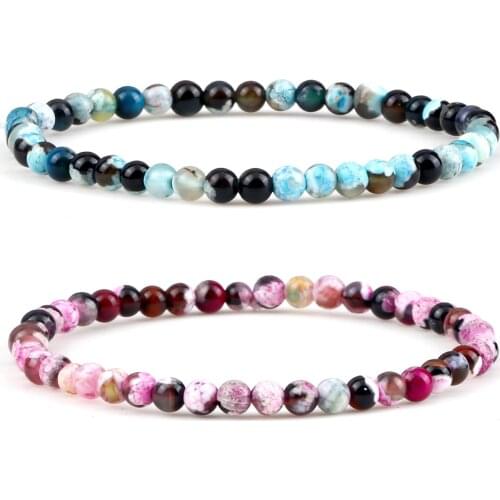 Natural Mini Beads Bracelets 4mm Round Agates Onyx Stone Yoga Bracelet Adjustable Charm Bangle for Women Men Prayer Jewelry Gift
