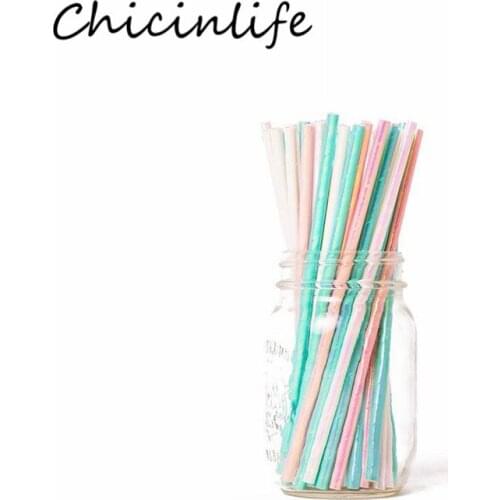 Chicinlife 25Pcs/bag Iridescent Paper Straw Birthday Party Wedding Disposable Drinking Straws Baby Shower Kids Party Supplies