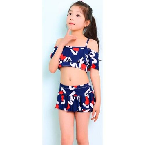 Children Striped Swimwear Girls Print Two Pieces Swim Suits Girl Swimsuit Bathing Suits Beach Skirt Swim Suit Biquini Infantil