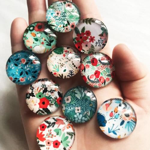 New Art Flowers Pattern Background 10pcs mixed 12mm/18mm/20mm/25mm Round photo demo glass cabochon flat back Making findings