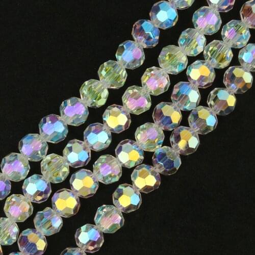 6/8/10mm Faceted Shape Transparent AB Color Plated Glass Crystal Beads Loose Beads for Jewelry Making DIY Handmade Bracelet