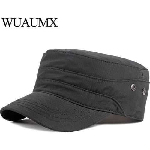 Wuaumx NEW Casual Military Hats For Men Women Flat Top Military Cap Spring Summer Army Cap Solid Sun Hat Adjustable kapelusz