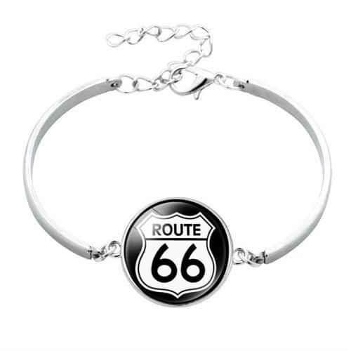 Route 66 Alloy Bangle Bracelet US Classic Hghway Glass Cabochon Bracelets Jewelry