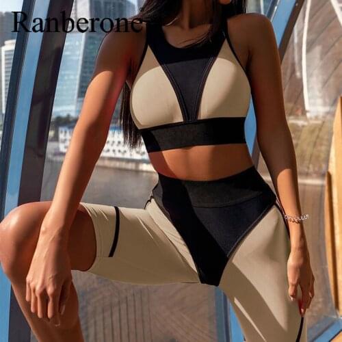 Sexy Stitching Yoga Fitness Suit High Waist Tight-Fitting Leggings Quick Drying Two Piece Suit Gym Clothing Womens Tracksuit