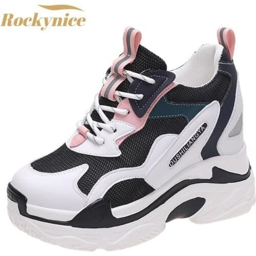 Thick Sole Women Breathable Mesh Dad Shoes Fashion Women High Platform Outdoor Sport Sneakers Trainers White Chunky Shoes Female
