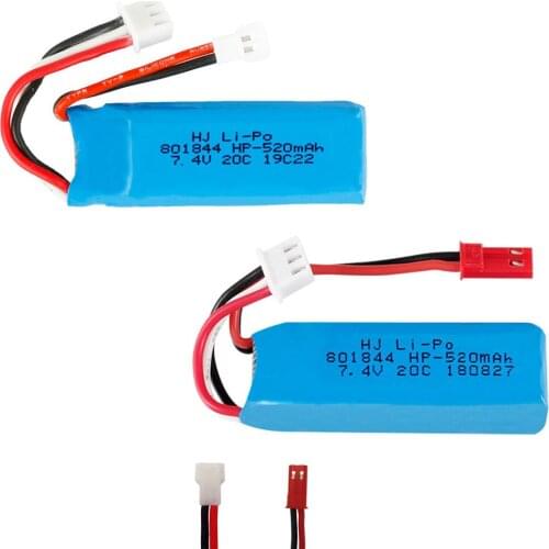 2PCS 7.4V 520mAh Lipo Battery for WLtoys XKA600 K969 K989 K999 P929 P939 A202 A212 A222 A232 A242 A252 RC Cars Airplanes parts
