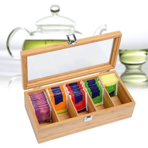 Multifunctional Tea Bag Storage Box Bamboo System Tea Bag Jewelry Organizer Case Wood Sugar Packet Container