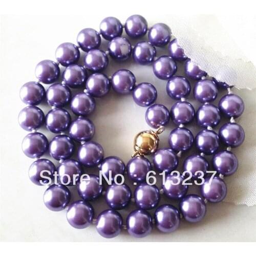 Fashion 12mm purple shell simulated-pearl round beads elegant chains rope necklaces for women hot sale jewelry 18inch MY4162
