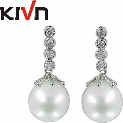 KIVN Fashion Luxury Drop Dangle Pave CZ Cubic Zirconia Women Girls Wedding Bridal Simulated Pearl Earrings 10pcs Lot Wholesale