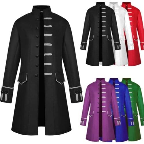 Mens Retro Medieval costumes Gothic Tailcoat Steampunk Jacket Stand Collar Victorian Jacquard Coat Party Adult Man Uniform Jack