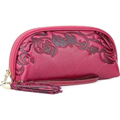 New Clutches European And American Female Embossed Flower Mobile Clutch Bag Large Capacity Genuine Leather Wallets Purse