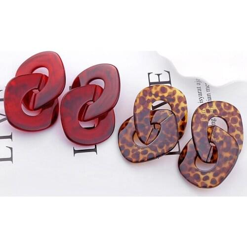 New Fashion Temperament Simple Leopard Print Acetate Double Circle Chain Acrylic Earrings For Women