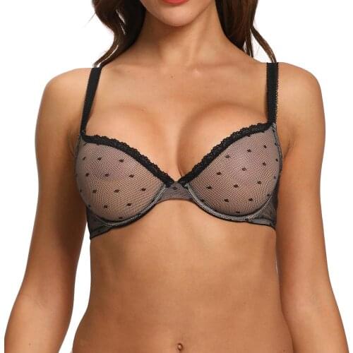 New Sexy Bra Dot Lace Ultra Thin Mesh Women Bras Unlined Wire Bone See Through Gauze Quality Plus Size Transparent EU US UK CA