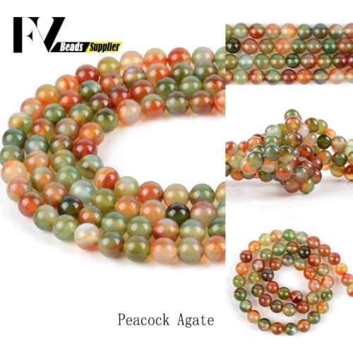 Wholesale 4-12mm Natural Peacock Agates Loose Spacer Round Stone Beads For Jewelry Making DIY Bracelets Necklace Needlework 15"
