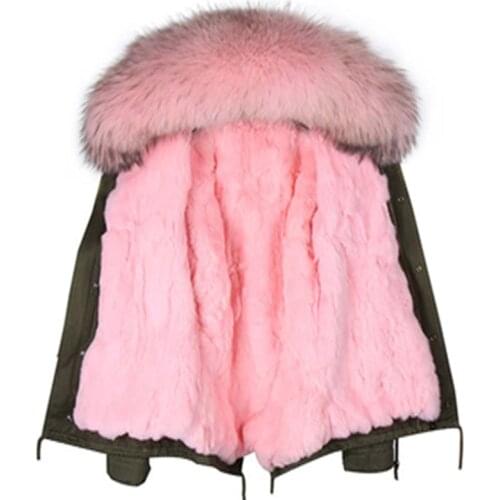 2020 winter woman coat parkas jacket army green detachable rex rabbit fur lining large raccoon fur collar hooded brand style
